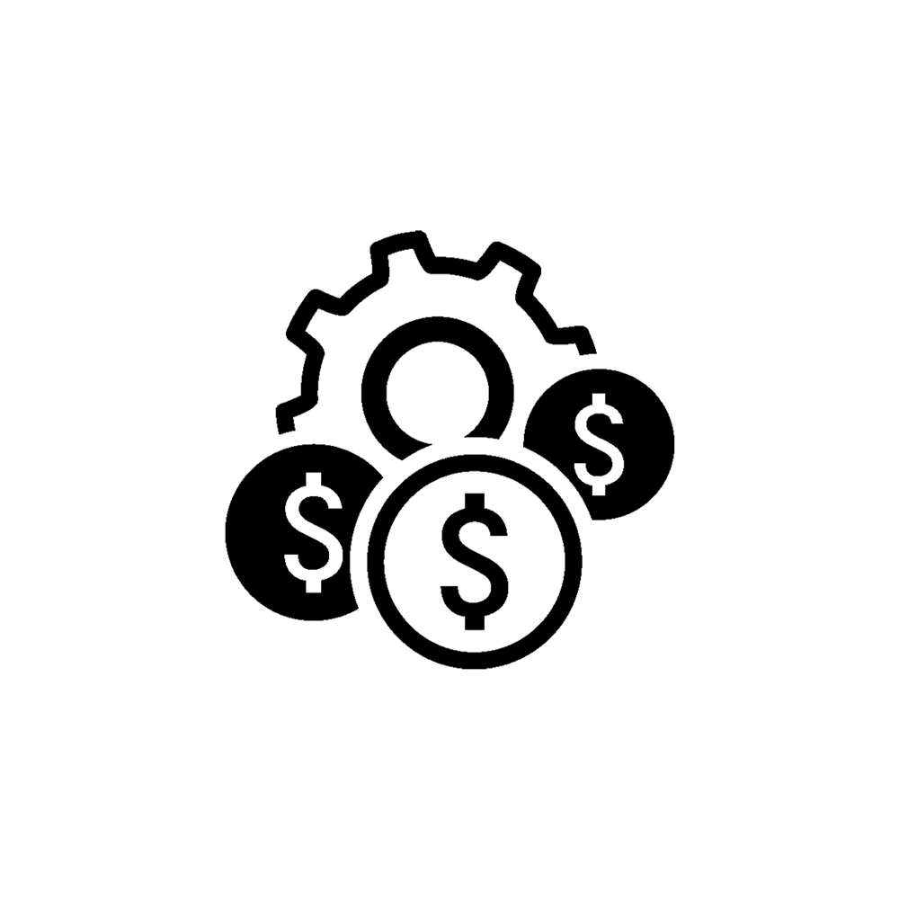 gear icon surrounded by multiple dollar signs